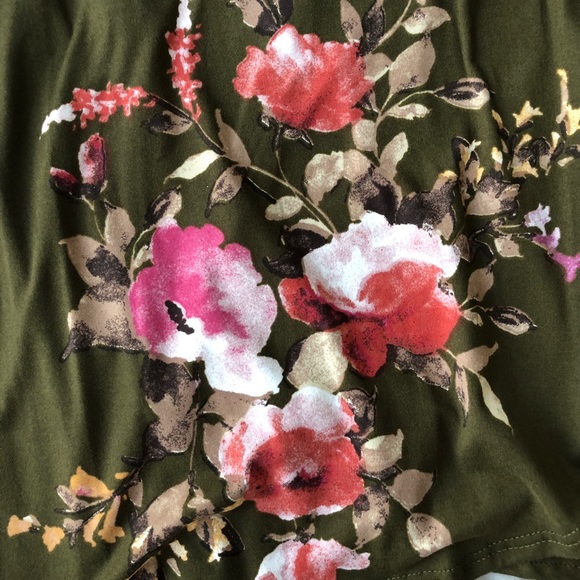 Olive Green Floral Cold Shoulder Dress - Picture 7 of 8